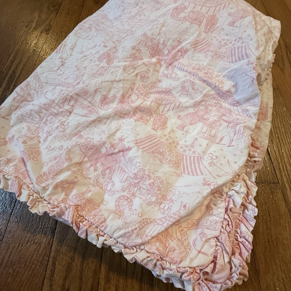 Amy Coe Limited Edition Pink Circus Toile Cotton‎ Ruffle Baby Blanket 28x36